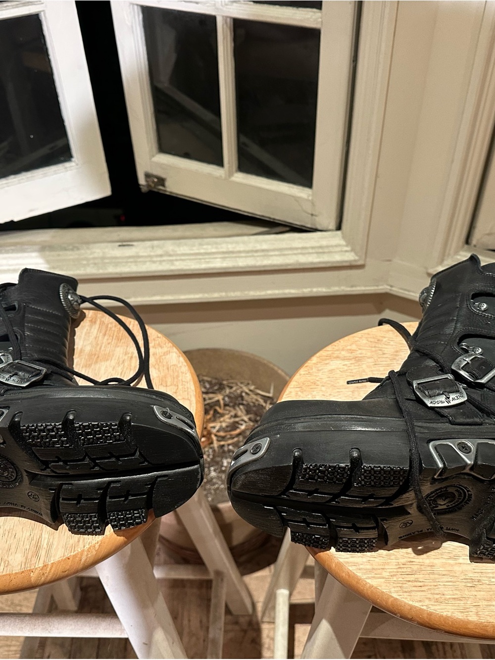 Black Platform Moto Combat Boots with Chunky Lug Sole - Picture 3 of 9